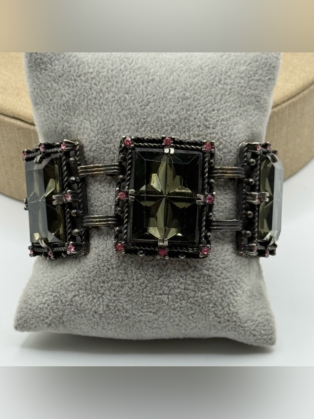 VINTAGE CHUNKY BRACELET Big Square Smokey Topaz Rhinestone RUNWAY Bracelet